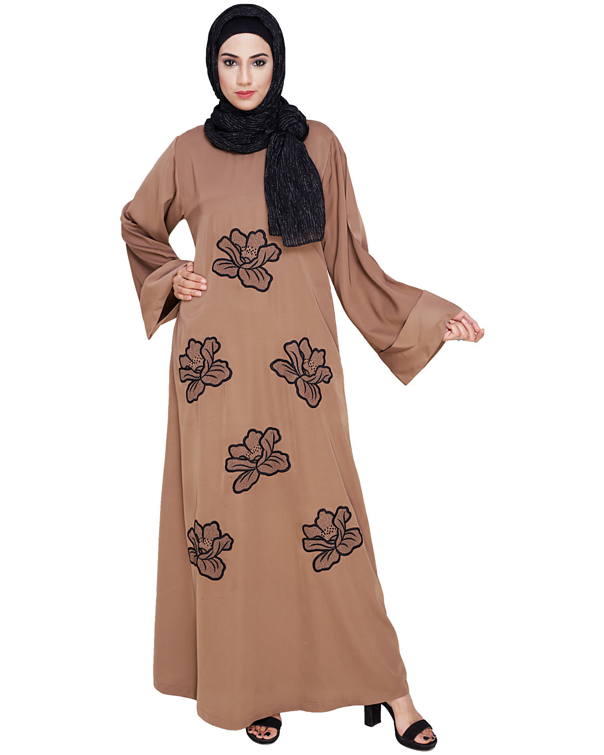 Daisy Dubai style Abaya Dark Beige