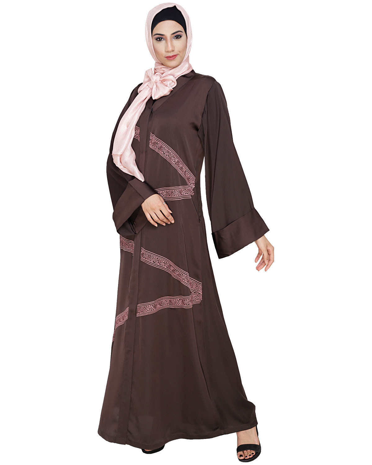 Glinty Dubai Style Abaya Dark Brown
