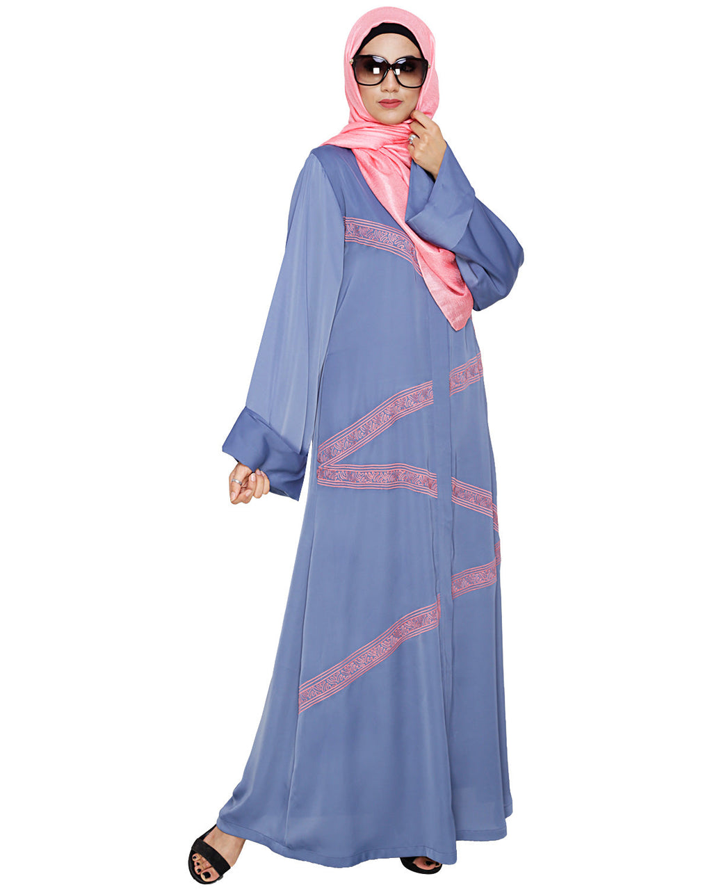 Glinty Dubai Style Abaya Steel Blue