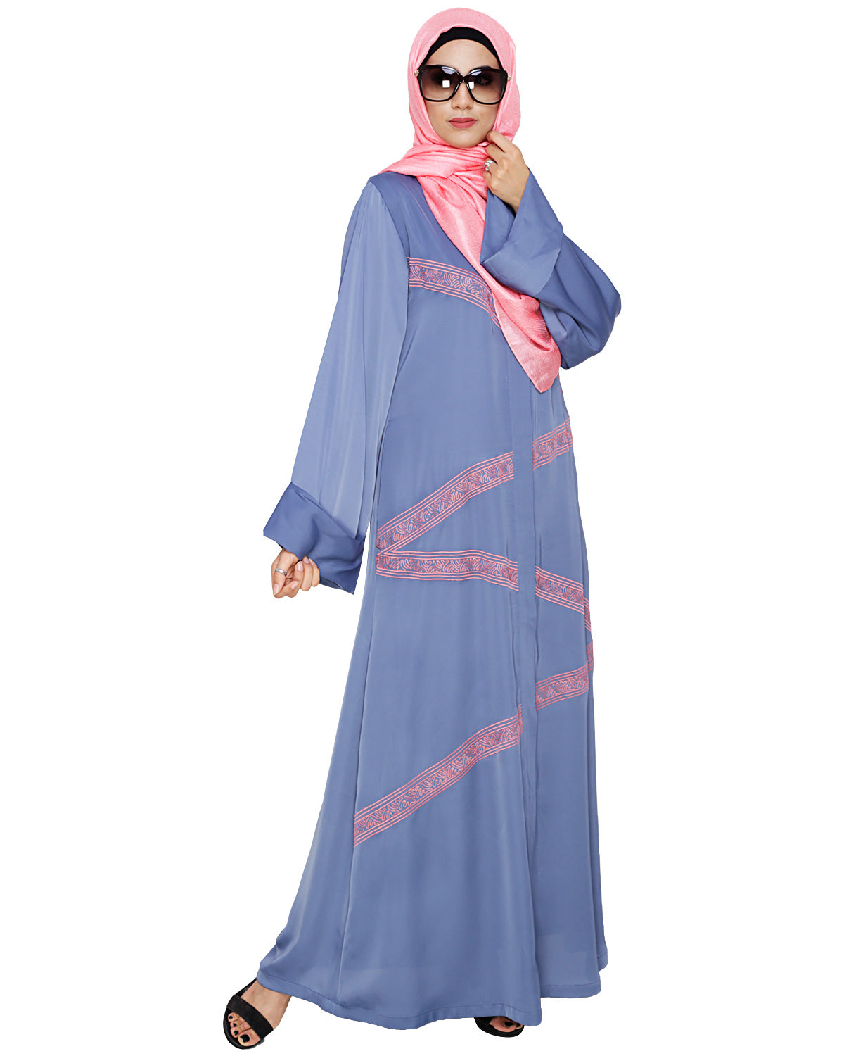 Glinty Dubai Style Abaya Steel Blue
