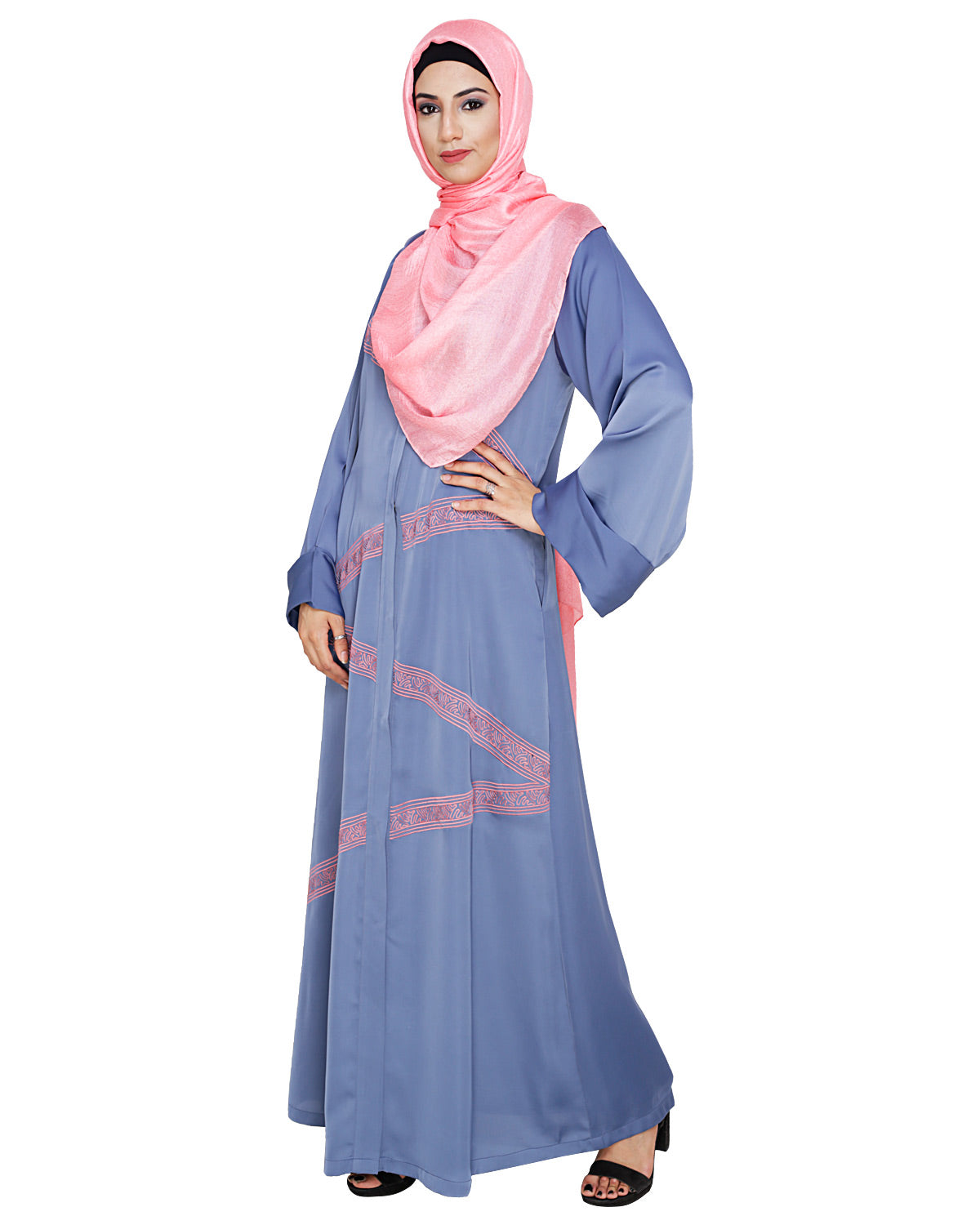Glinty Dubai Style Abaya Steel Blue