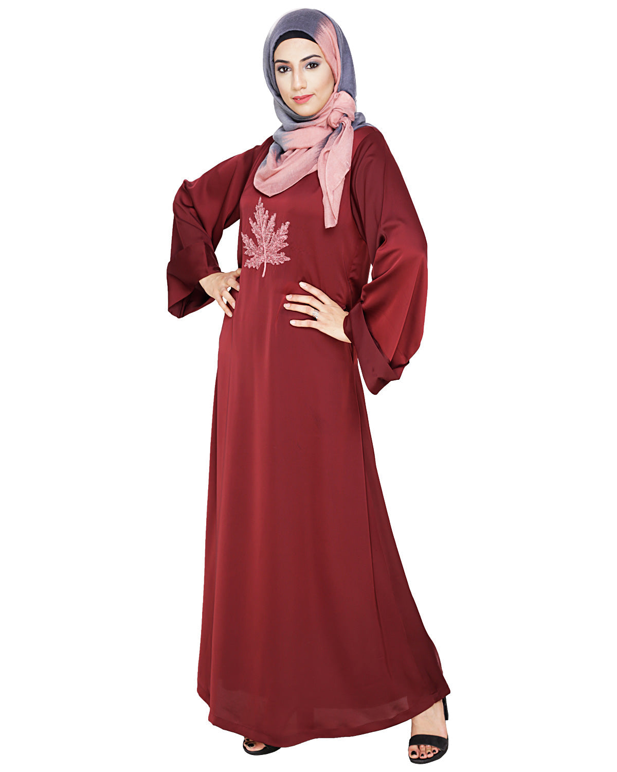 Wispy Dubai Style Abaya Wine