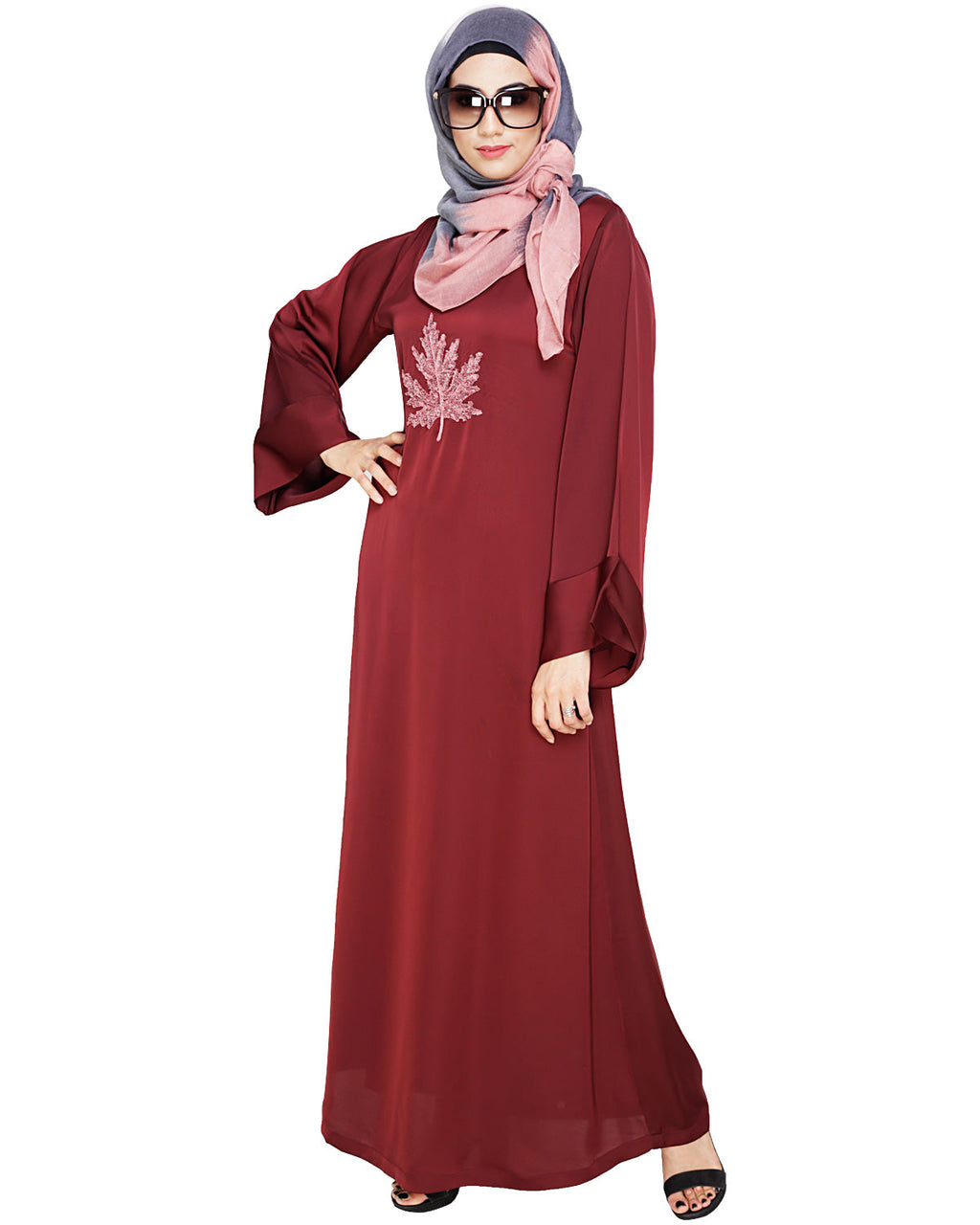 Wispy Dubai Style Abaya Wine