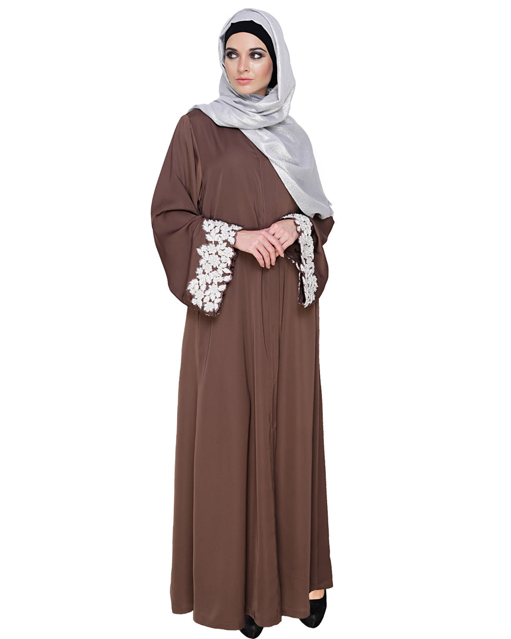 Dreamy Pearl Dubai Style Abaya Coffee Brown