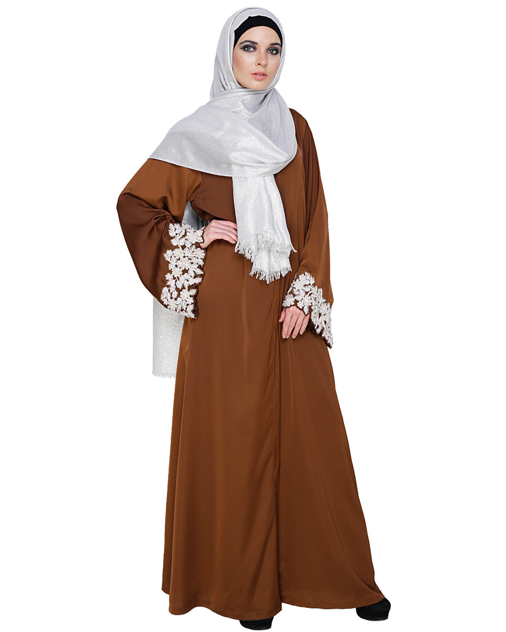 Dreamy Pearl Dubai Style Abaya Golden Brown
