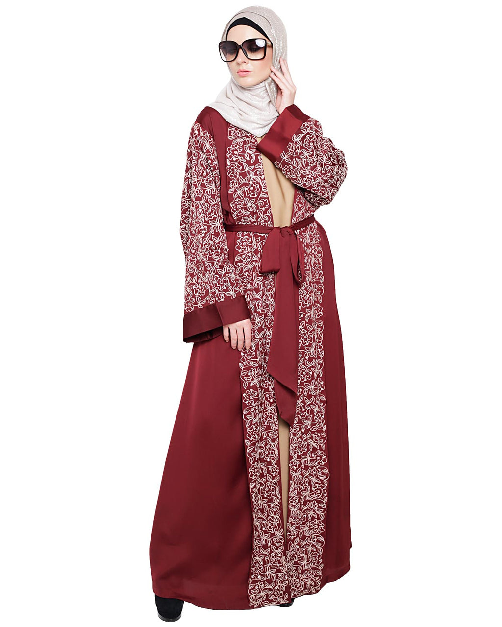 Luxury Dubai Style abaya Wine