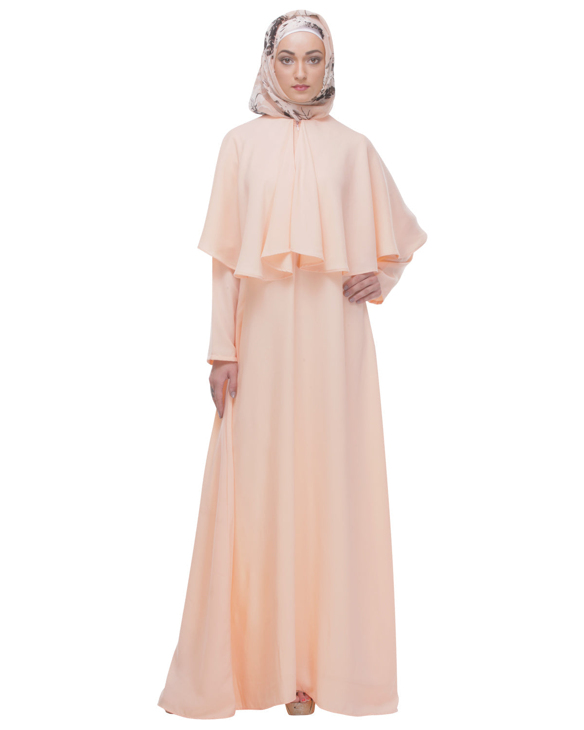 Soft Peach Caped Abaya Peach