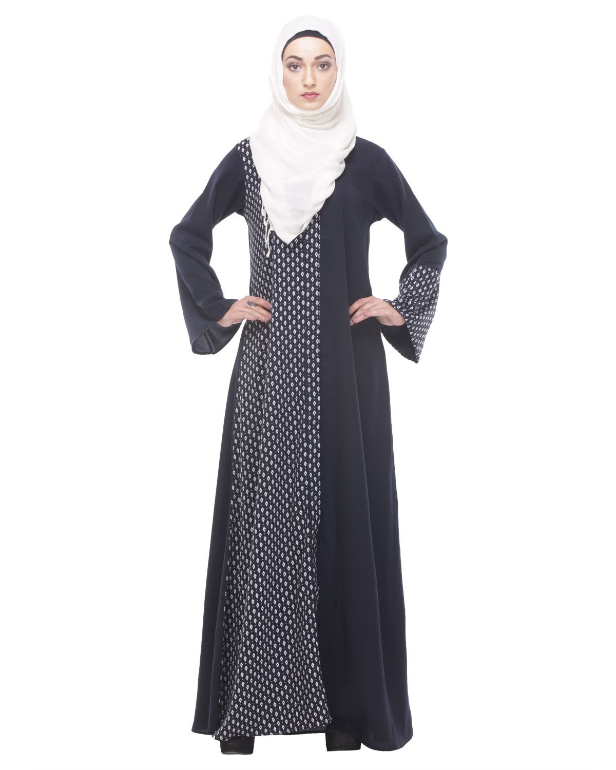 Classic Abaya with Printed Panel Blue