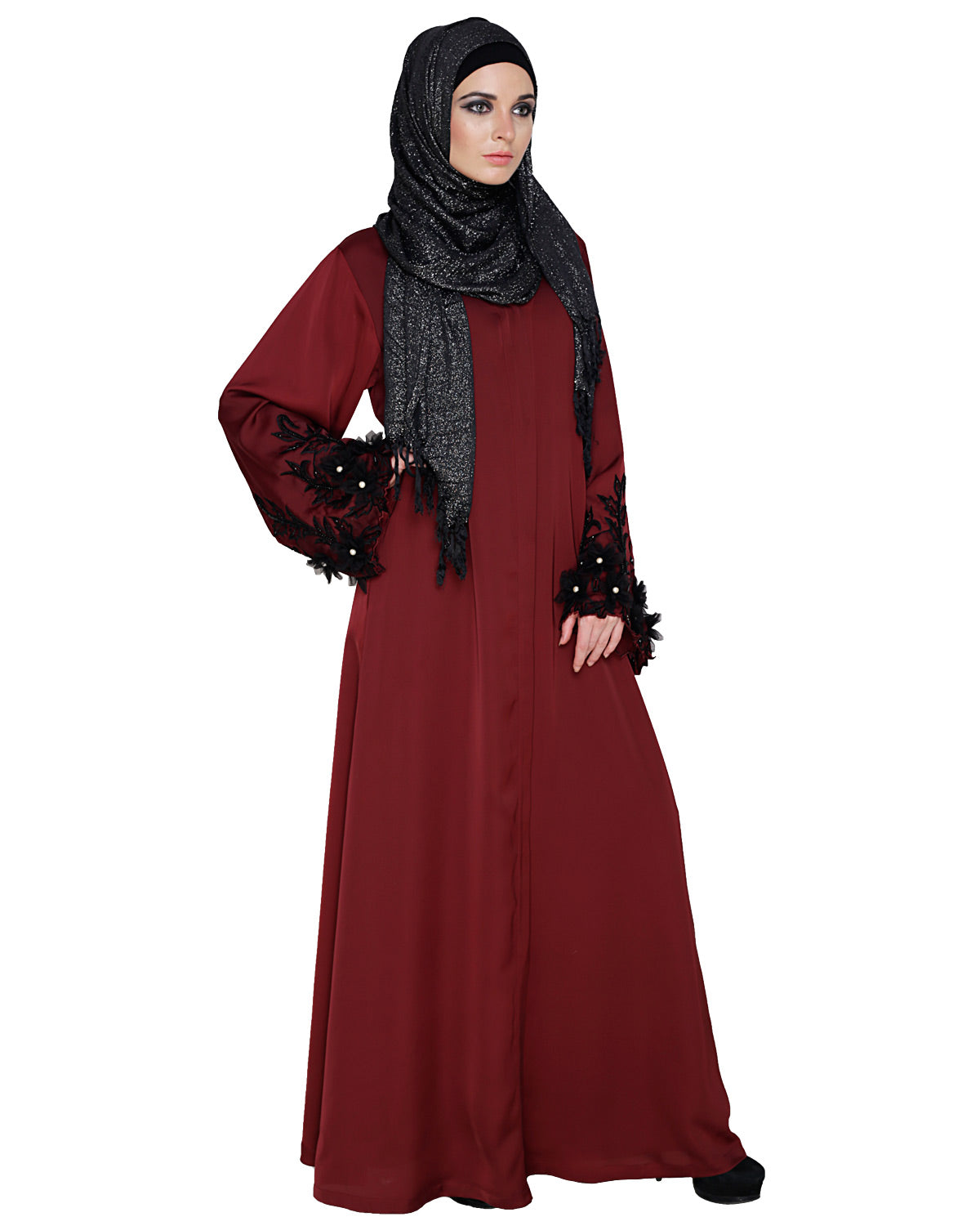 Majestic Dubai style Abaya Burgundy