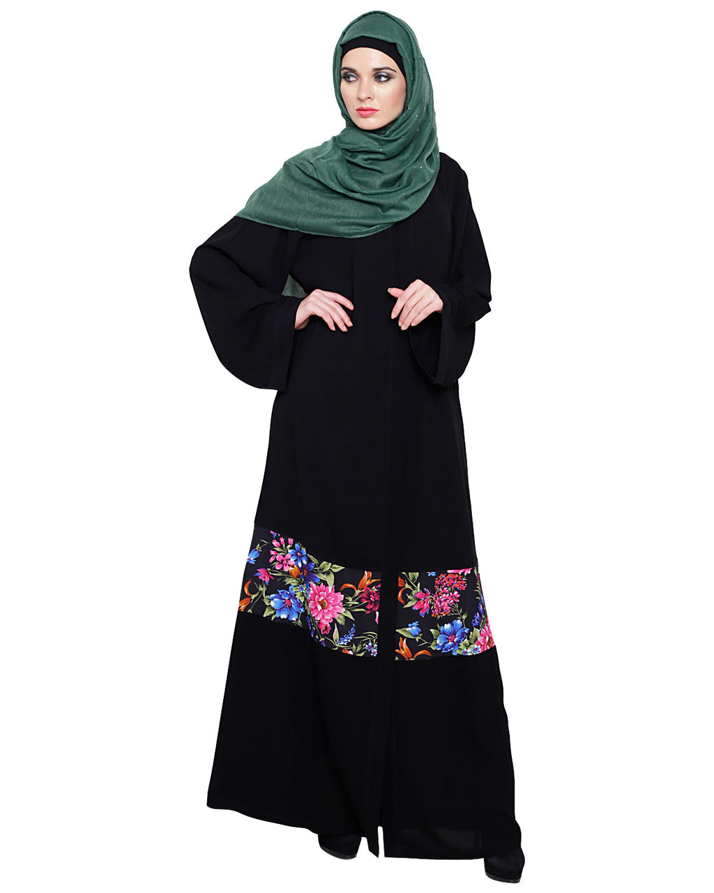 Elegant Black Print Dubai Style Abaya Black