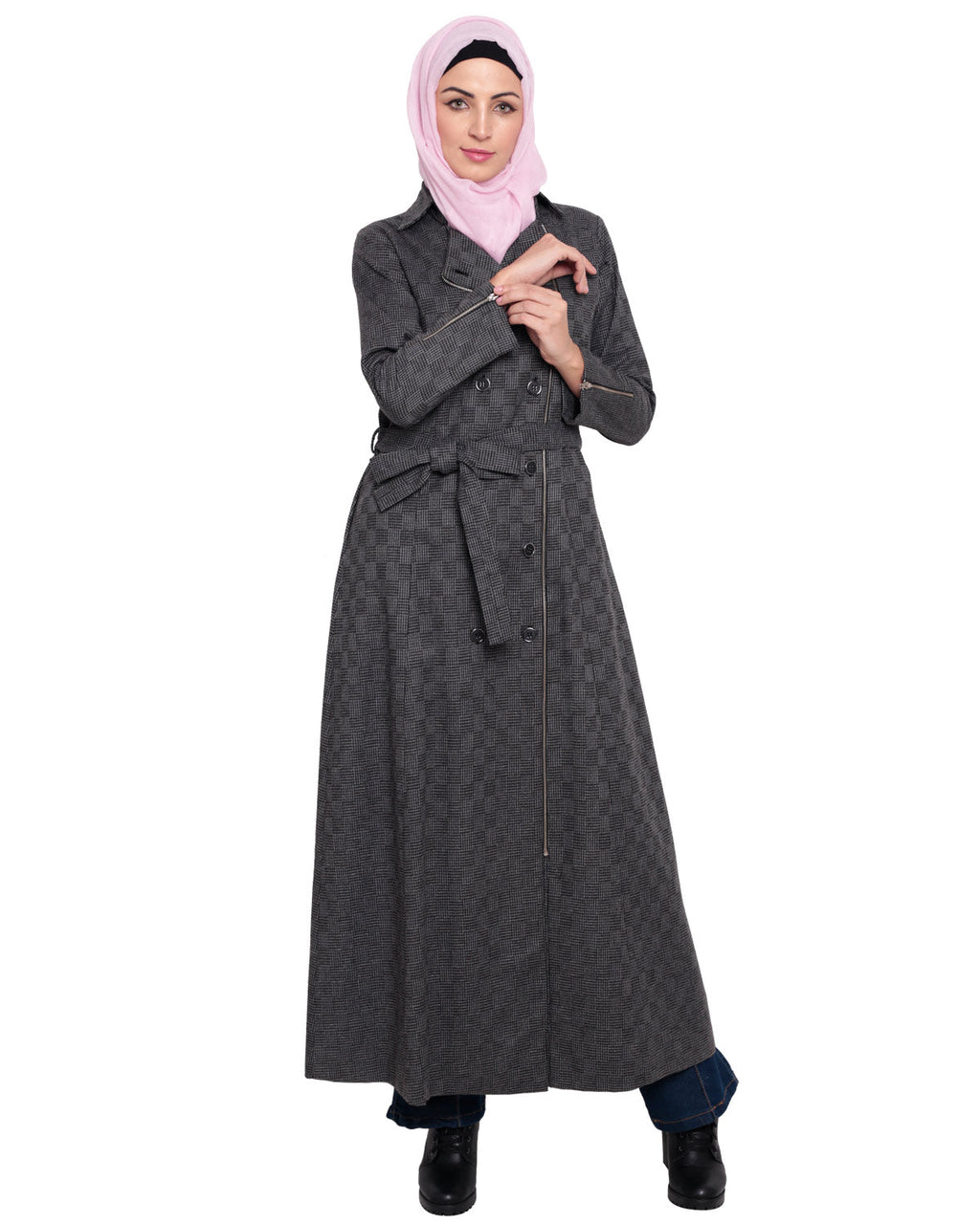 Grey Double Breasted Panel Coat Grey