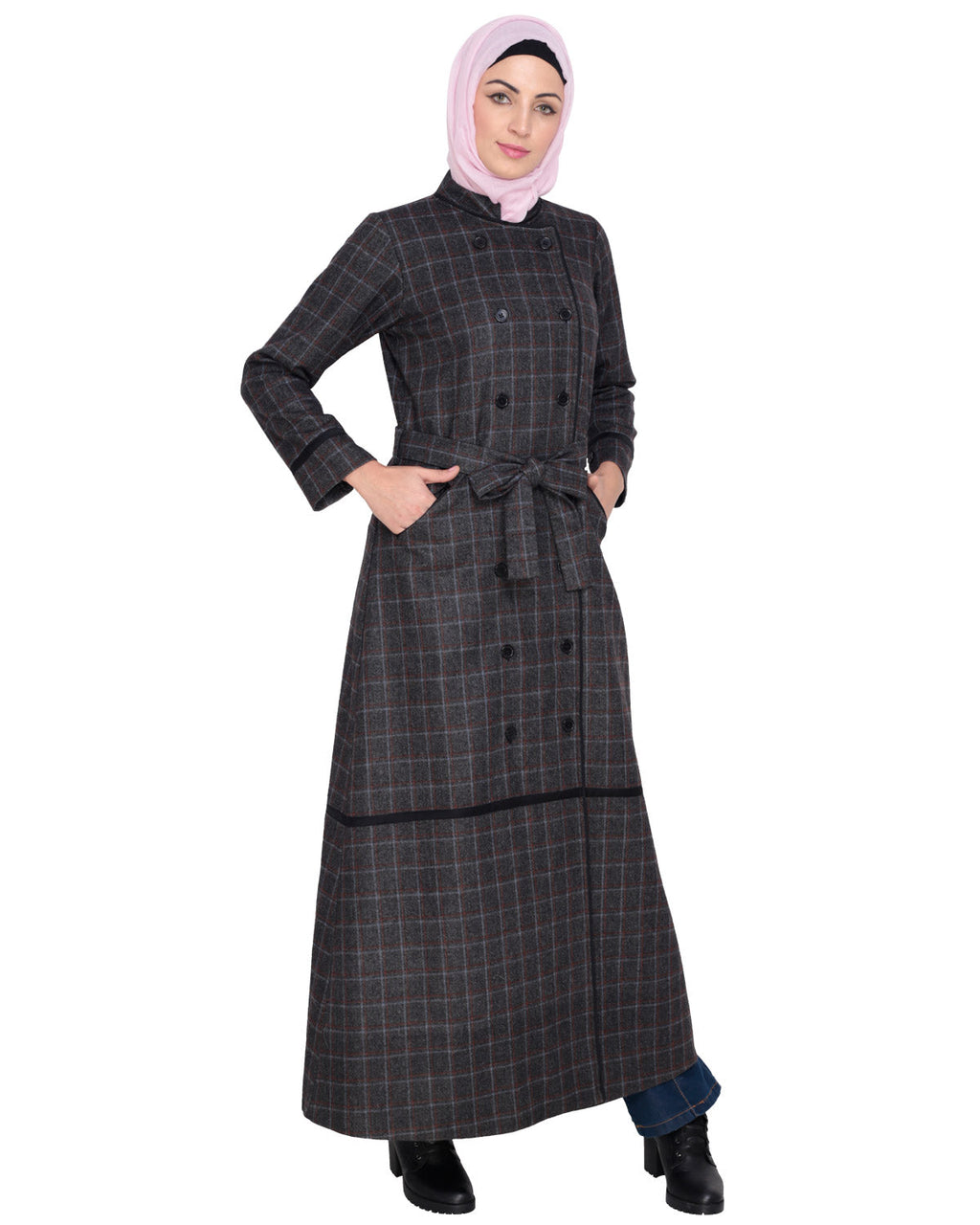 Black Double Breasted Panel Coat Black