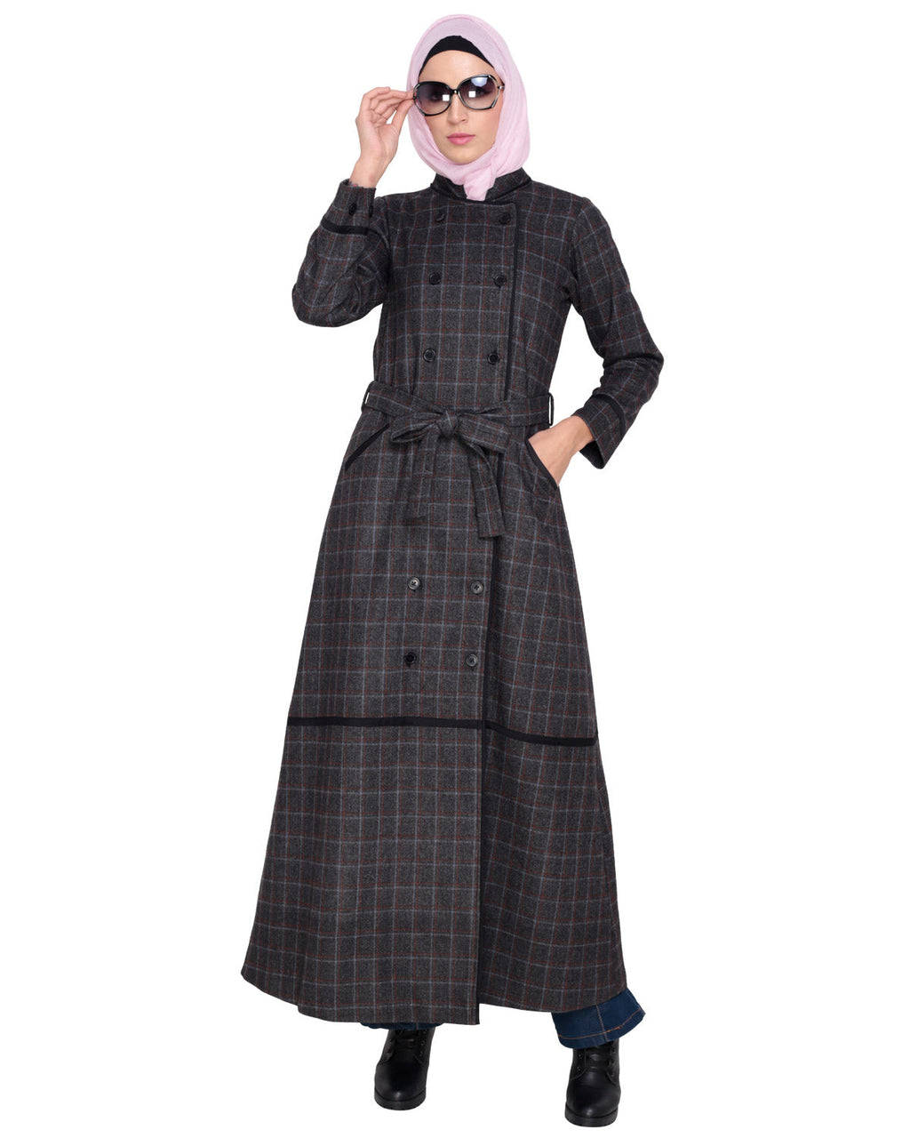 Black Double Breasted Panel Coat Black