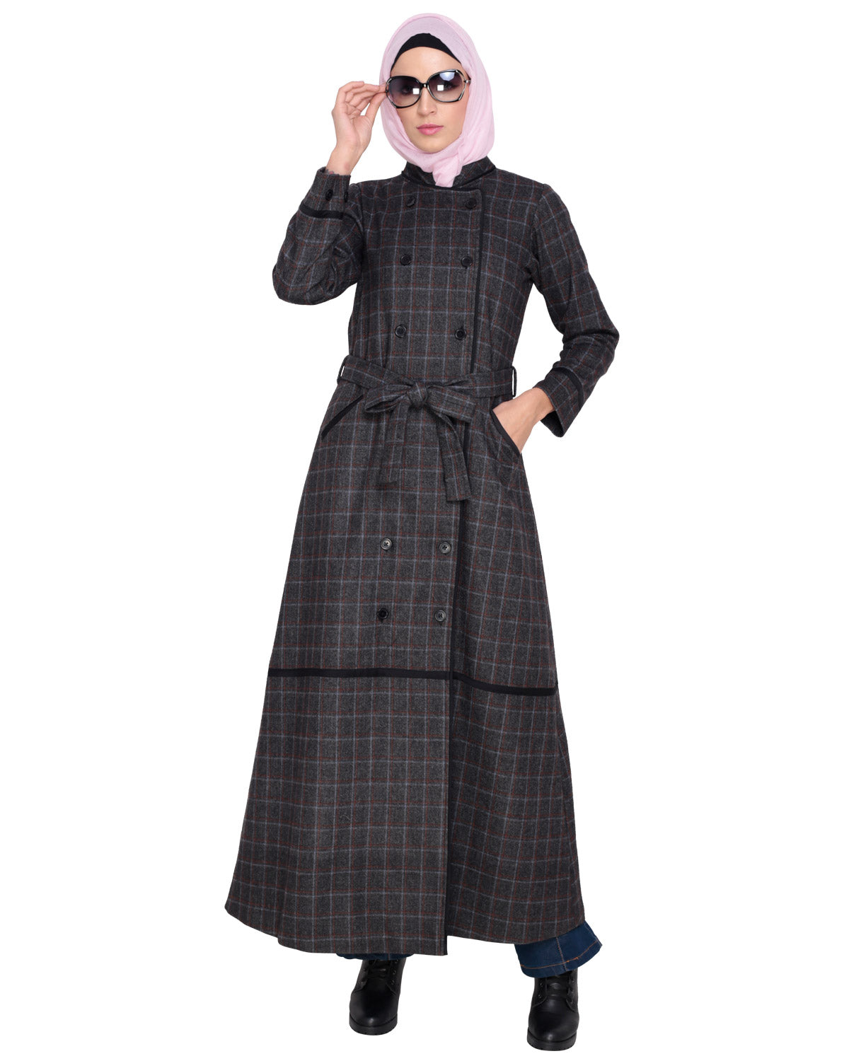 Black Double Breasted Panel Coat Black