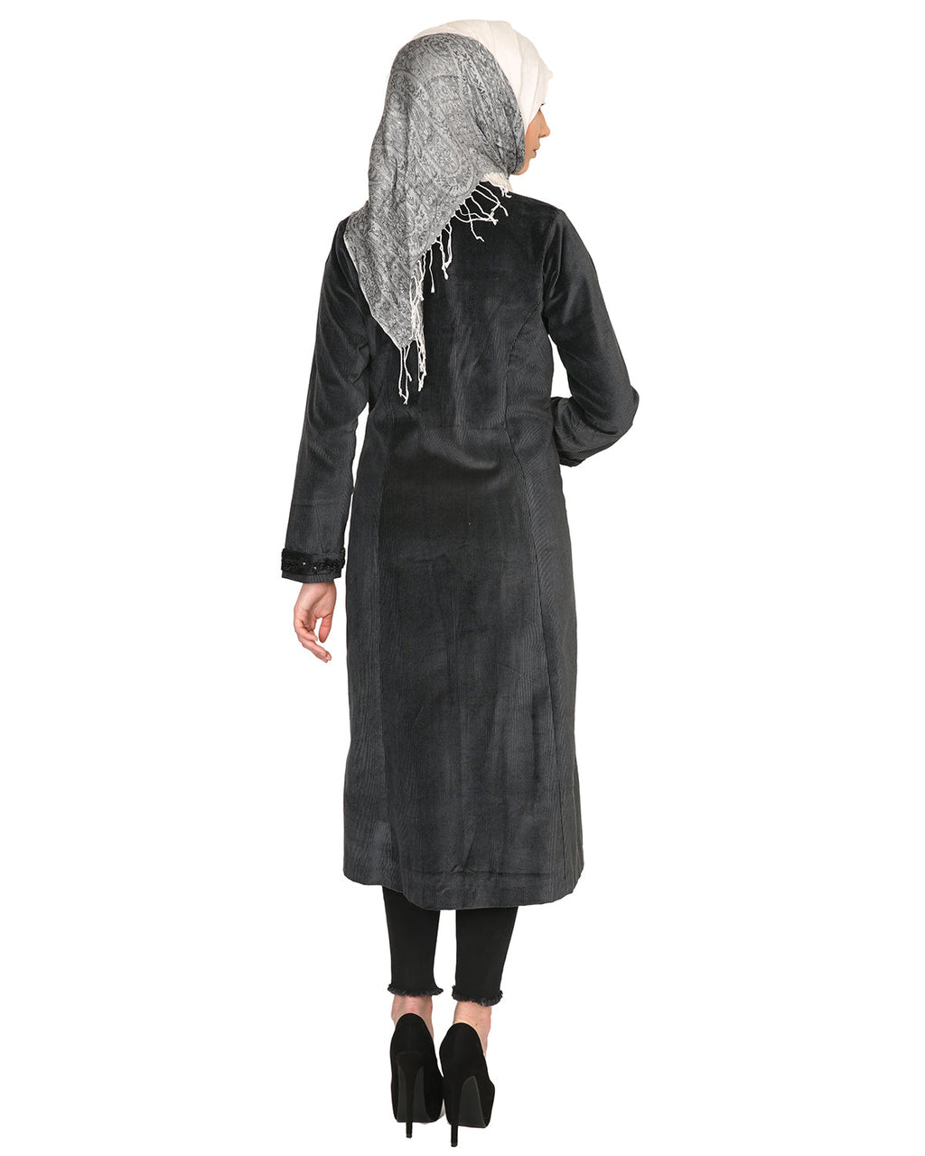 Velvet Pearl Hand-Embroidery Coat Black