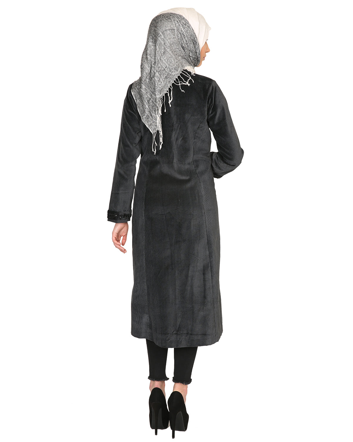 Velvet Pearl Hand-Embroidery Coat Black