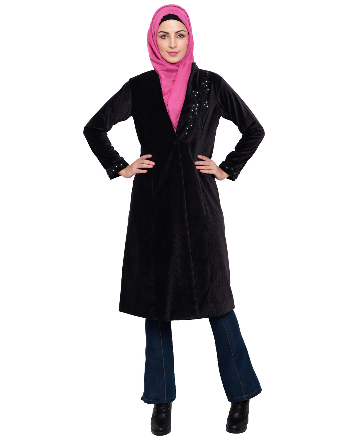 Velvet Pearl Hand-Embroidery Coat Purple