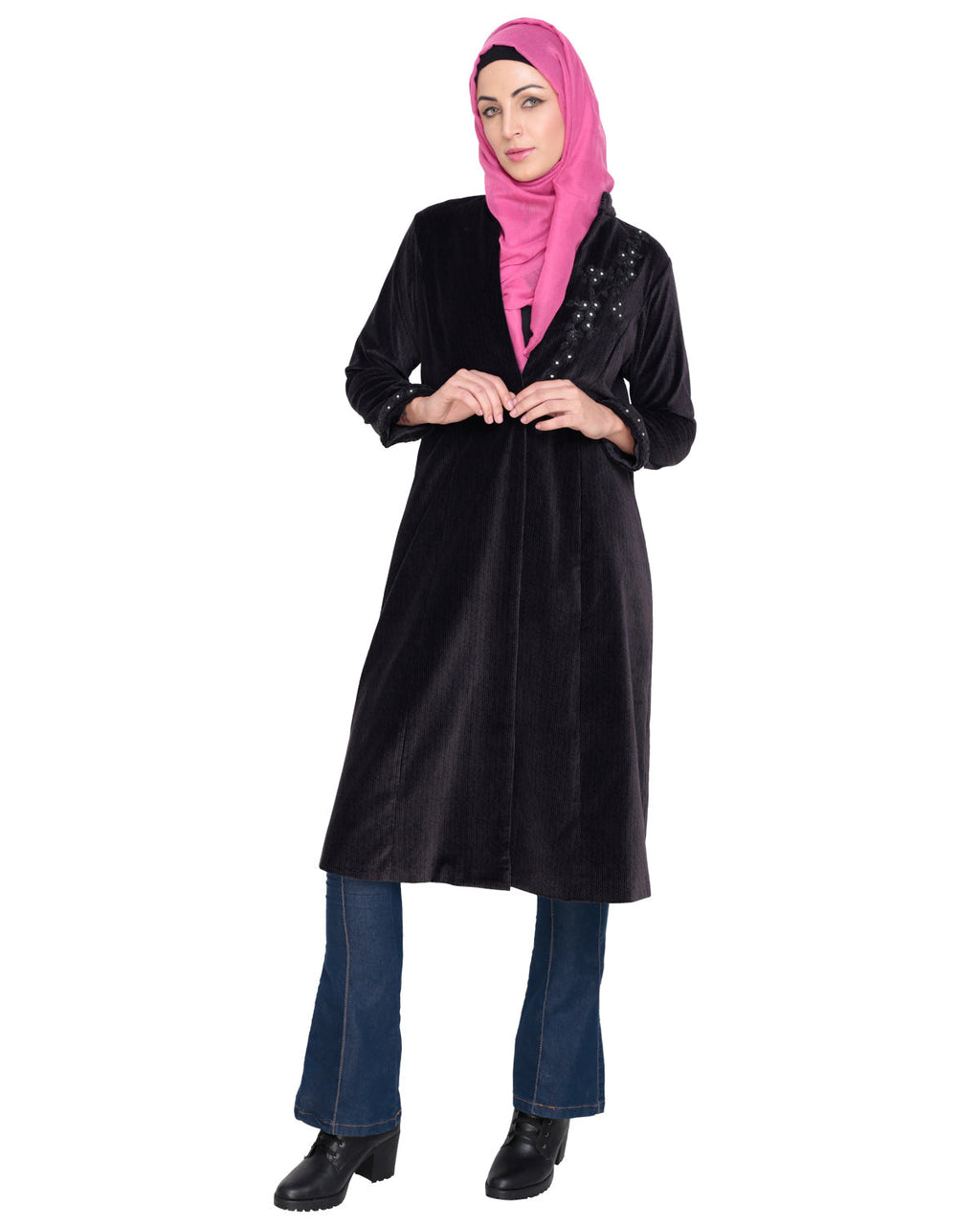 Velvet Pearl Hand-Embroidery Coat Purple