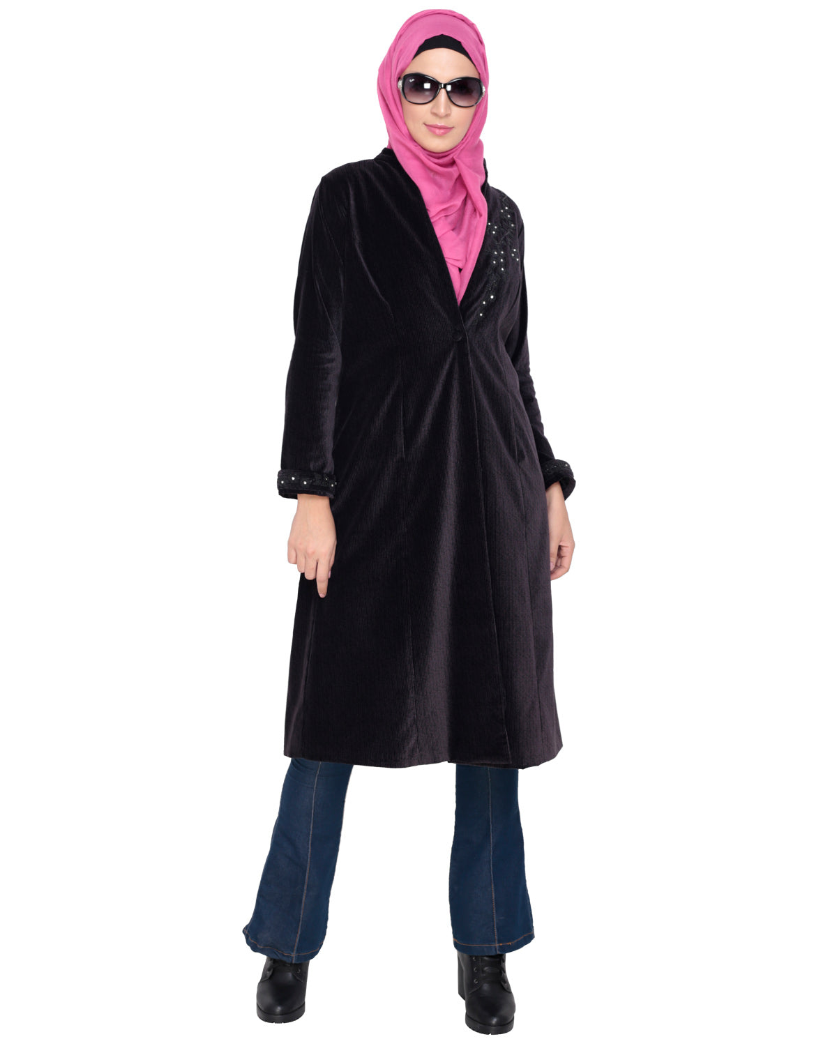 Velvet Pearl Hand-Embroidery Coat Purple