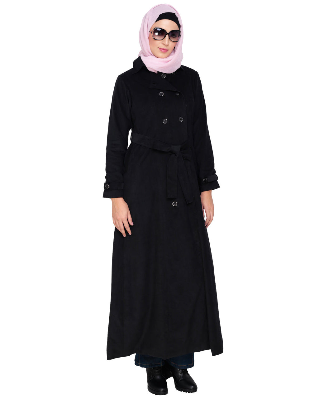 Shirt Collar Double Breasted Coat Black