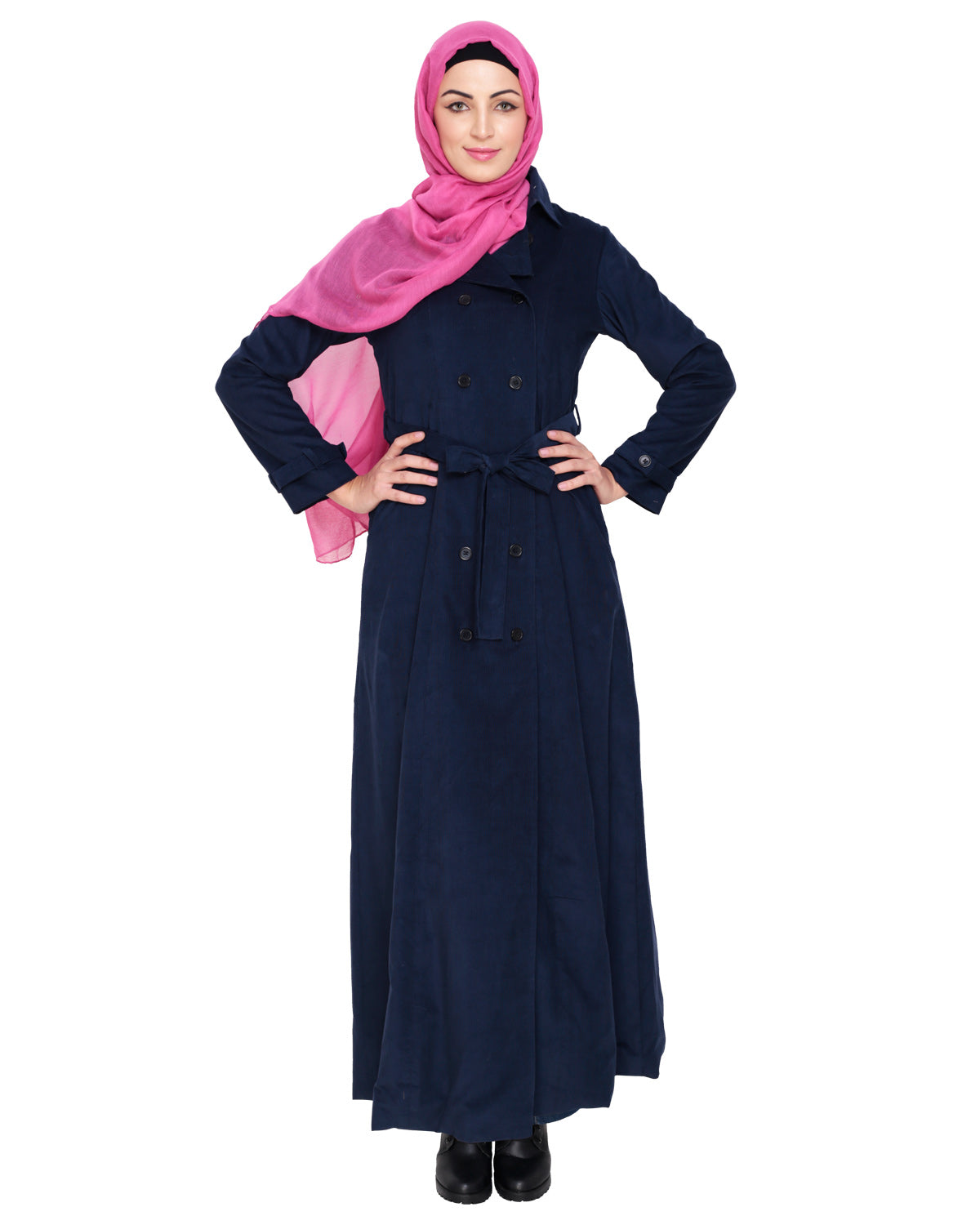 Shirt Collar Double Breasted Coat Blue