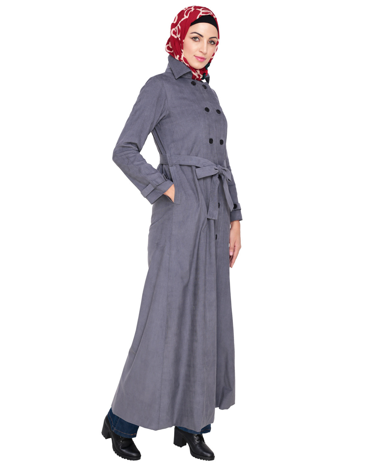Shirt Collar Double Breasted Coat Grey