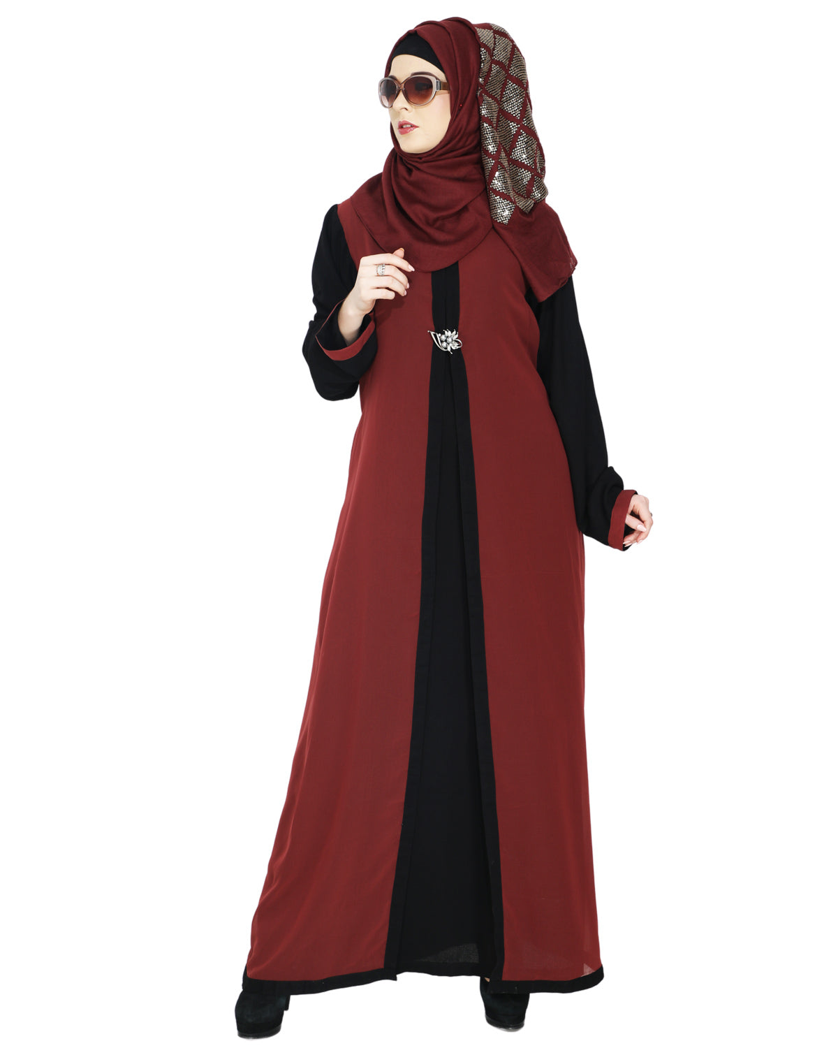 Layered Maxi Dress Abaya Brick Red