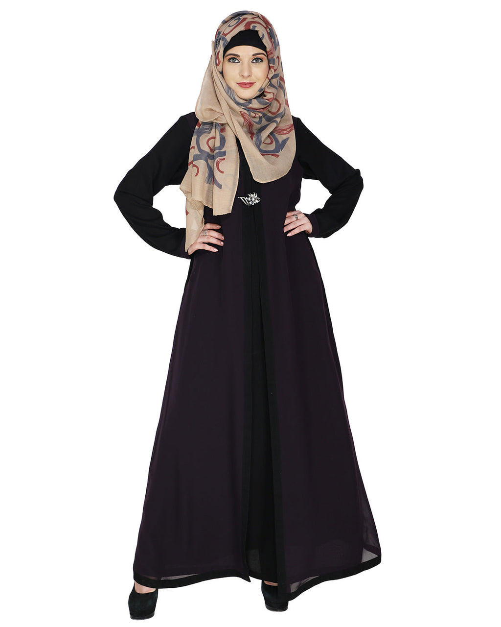 Layered Maxi Dress Abaya Purple