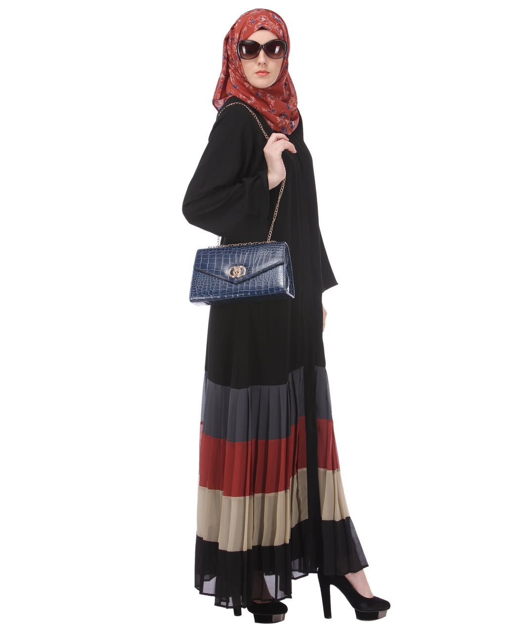 Multi Coloured Pleated Stylish Abaya Black