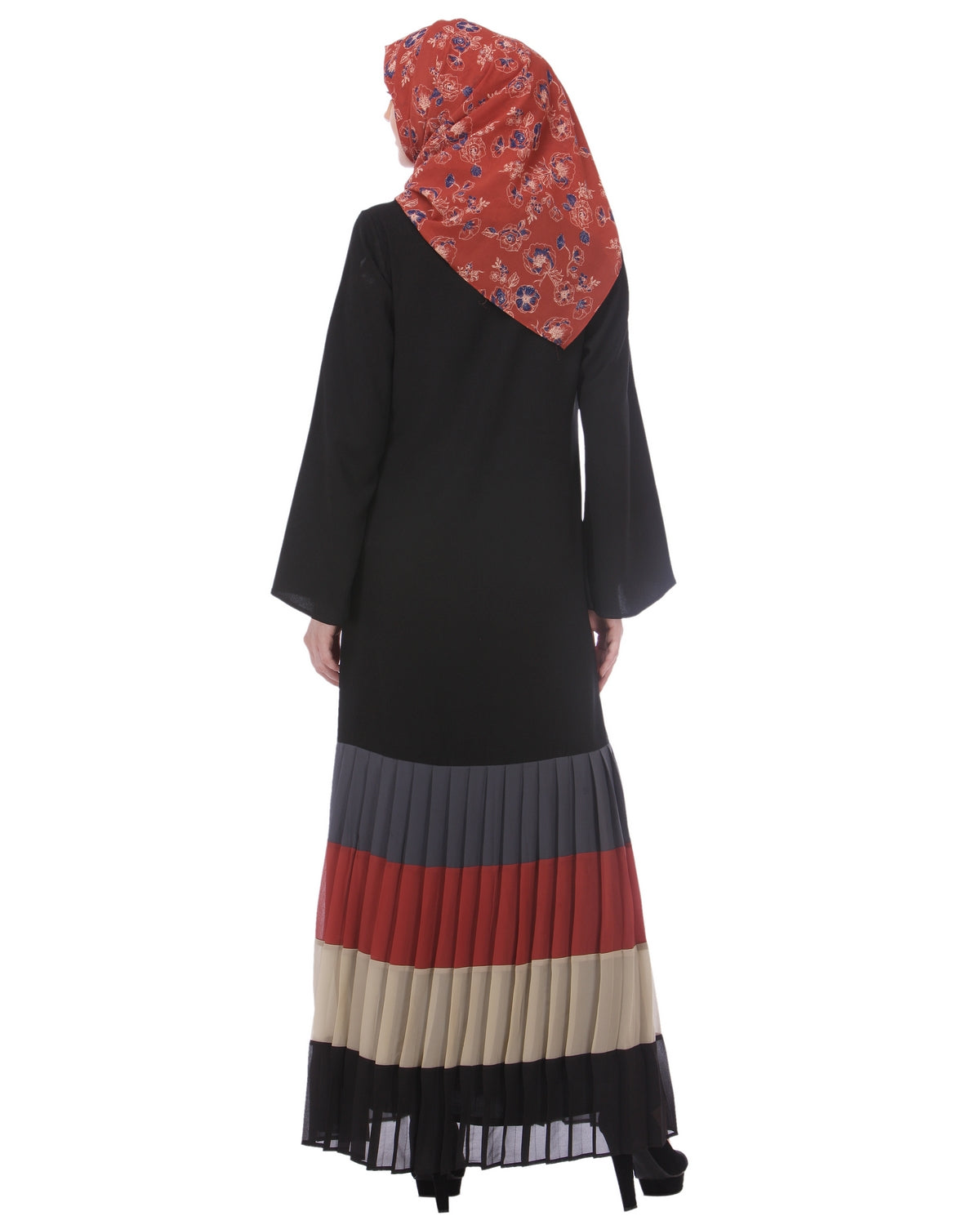 Multi Coloured Pleated Stylish Abaya Black