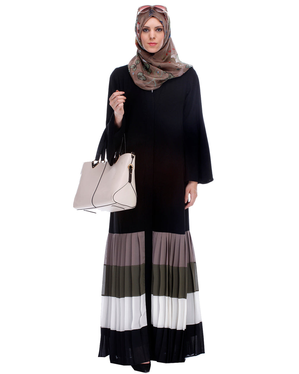 Multi Coloured Pleated Stylish Abaya Black