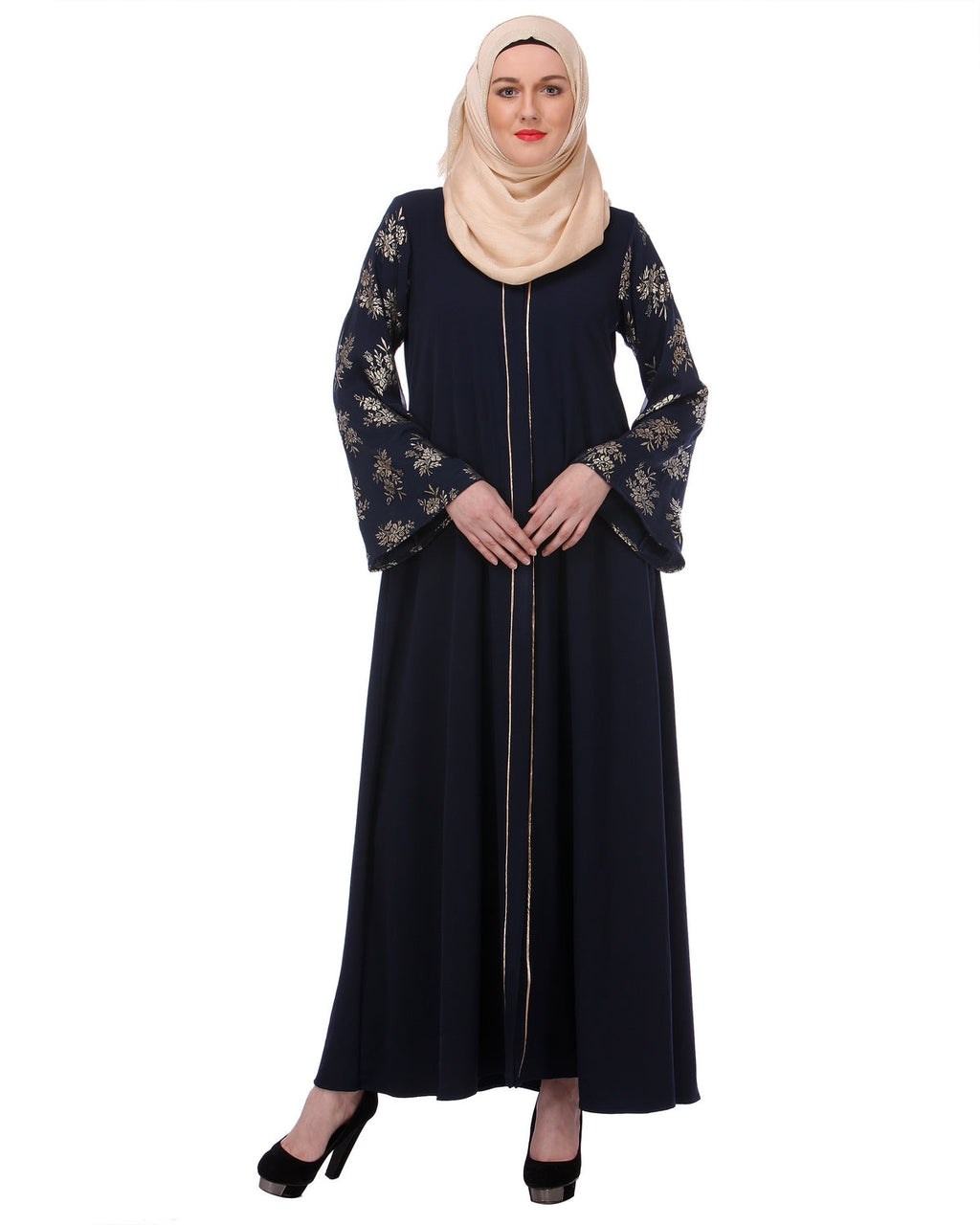 Gold Print Formal Abaya Black