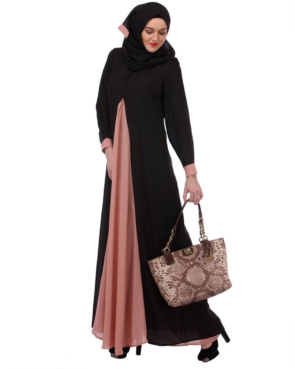 Pretty Pink Layered Abaya Pink & Black