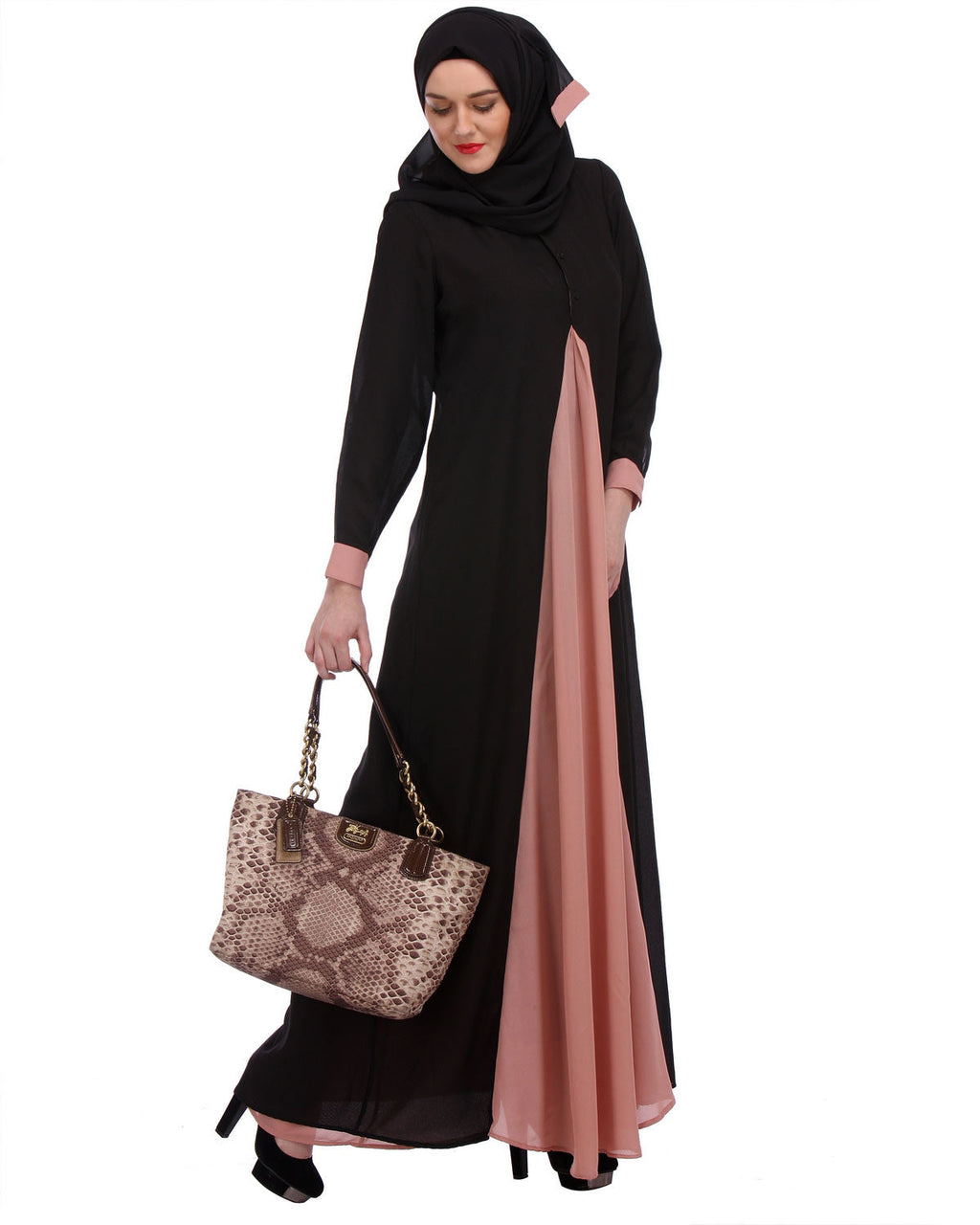 Pretty Pink Layered Abaya Pink & Black