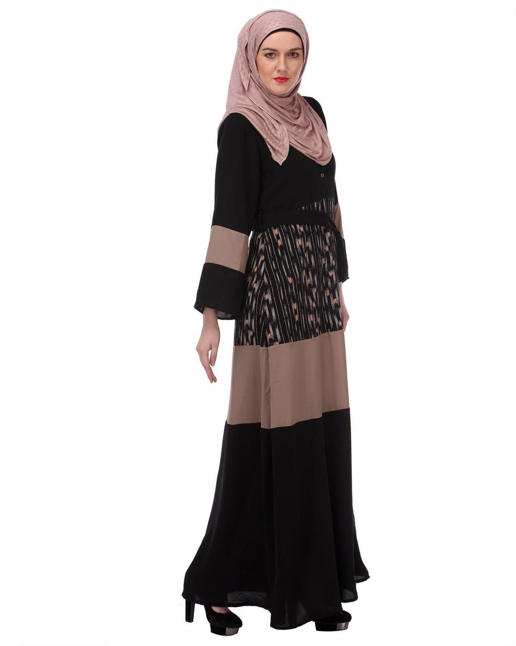 Block Panel Black & Beige Abaya Black & Beige