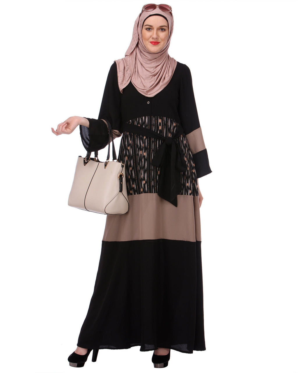 Block Panel Black & Beige Abaya Black & Beige