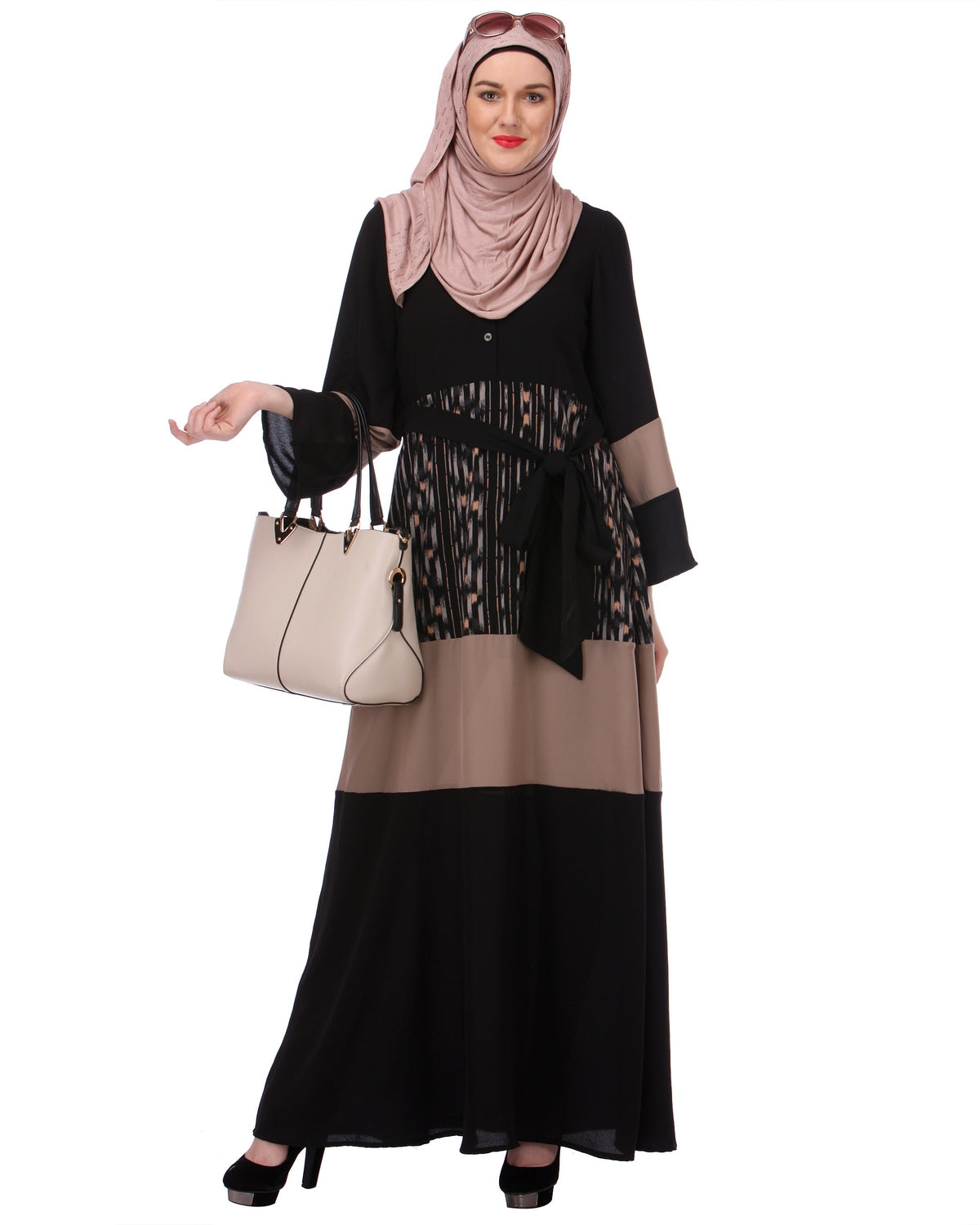 Block Panel Black & Beige Abaya Black & Beige
