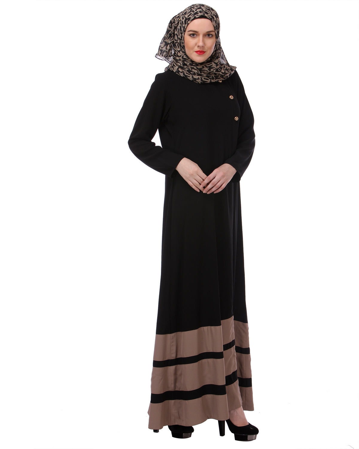 Beige Block Formal Black Abaya Black