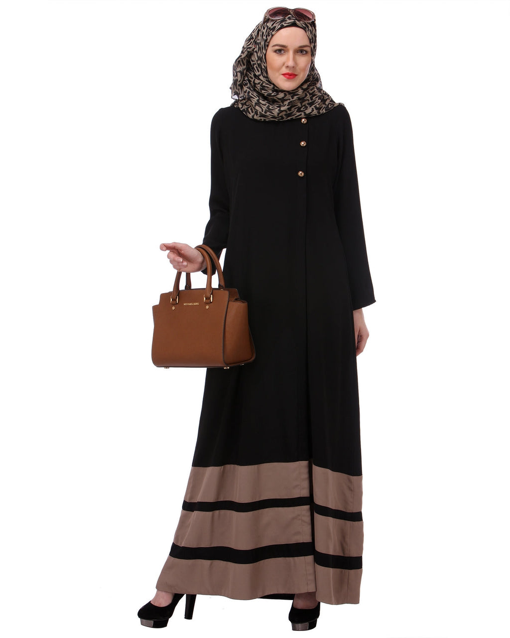 Beige Block Formal Black Abaya Black