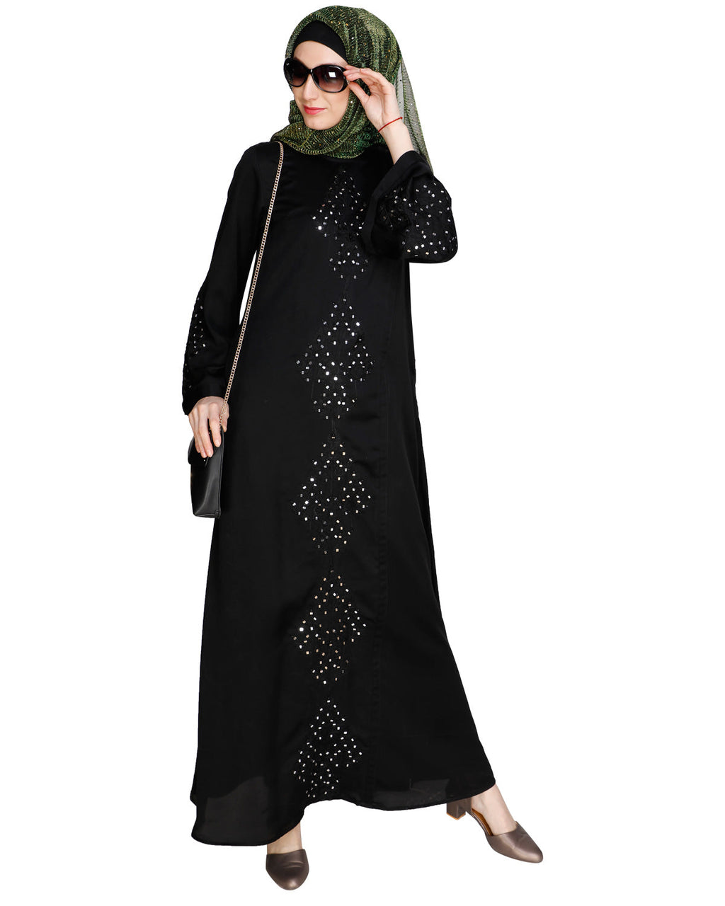 Prismatic Mirror Work Abaya Black