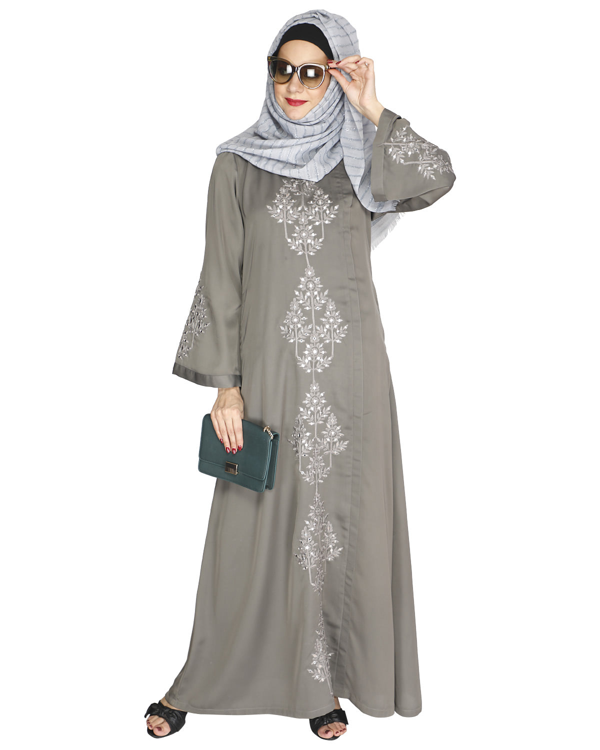 Prismatic Mirror Work Abaya Grey