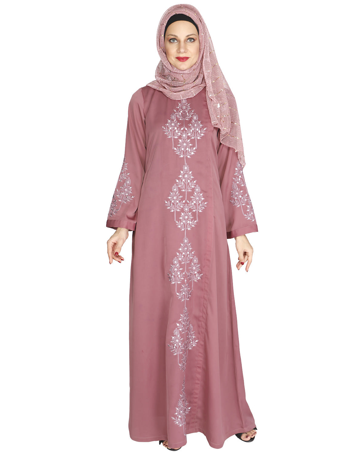 Prismatic Mirror Work Abaya Grey