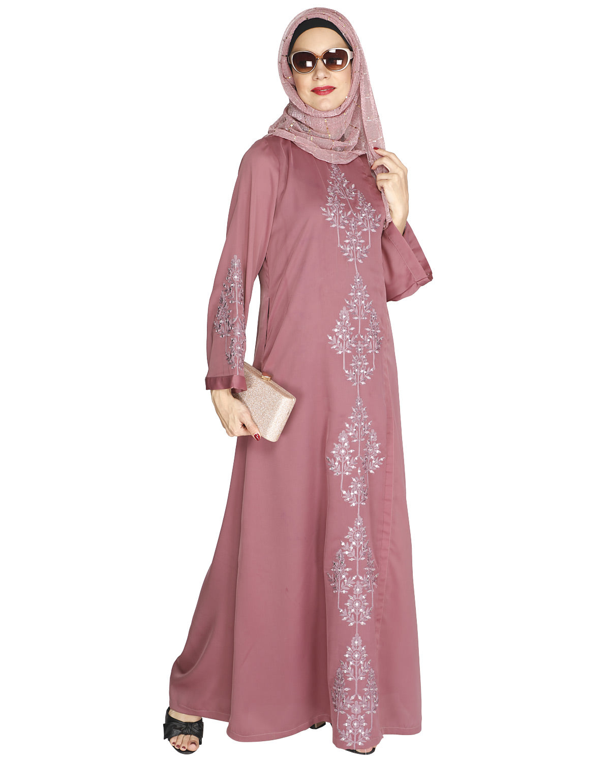 Prismatic Mirror Work Abaya Grey