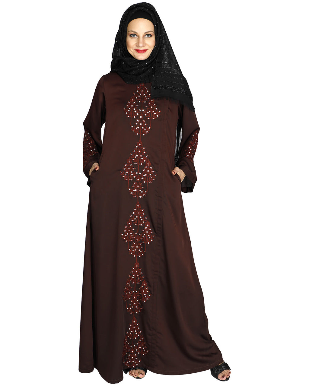 Prismatic Mirror Work Abaya Wine