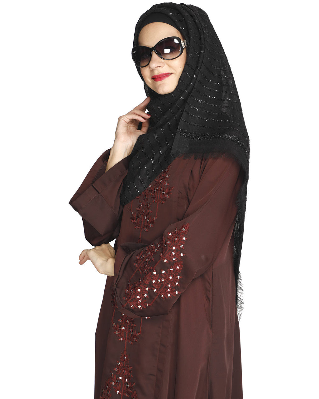 Prismatic Mirror Work Abaya Wine