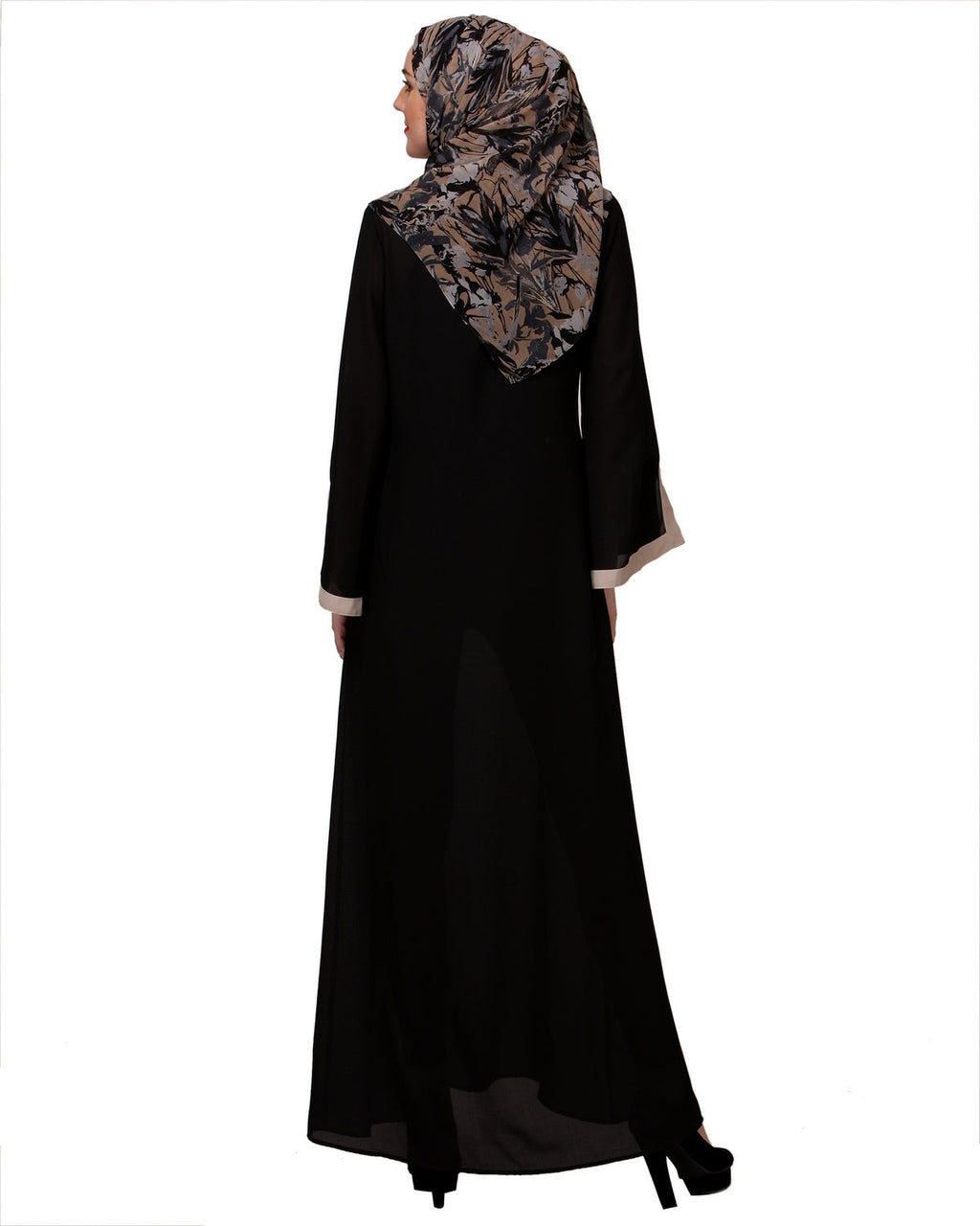 Slit Sleeve Black & Beige Abaya