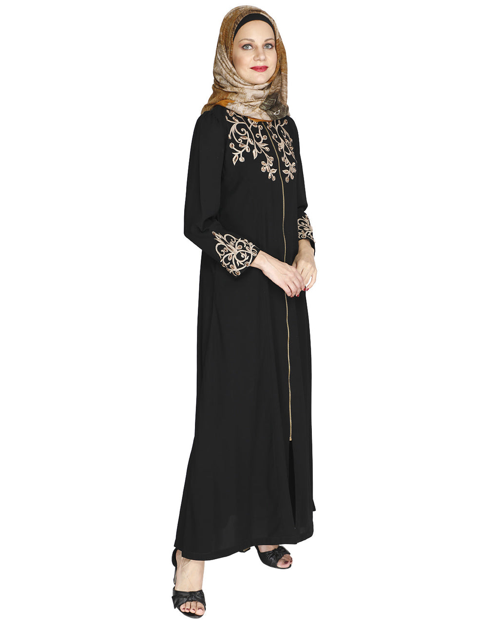 Feather Shot Abaya Black