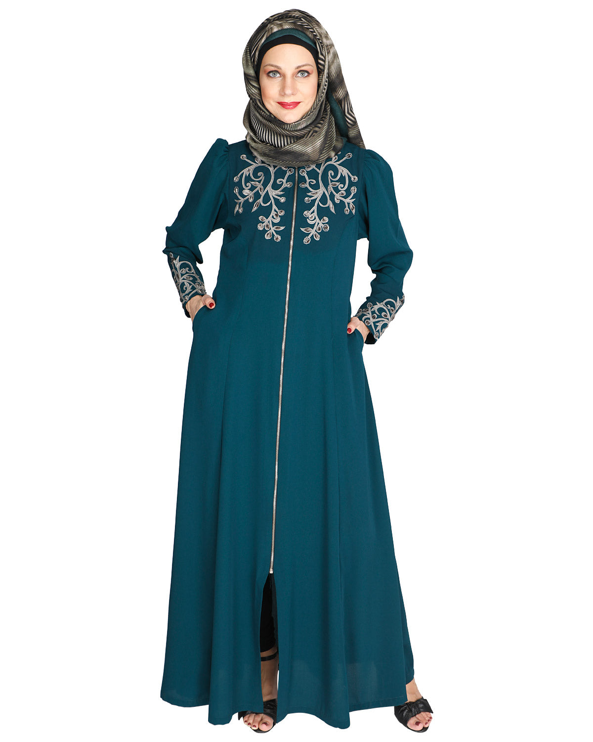 Feather Shot Abaya Bottle Green