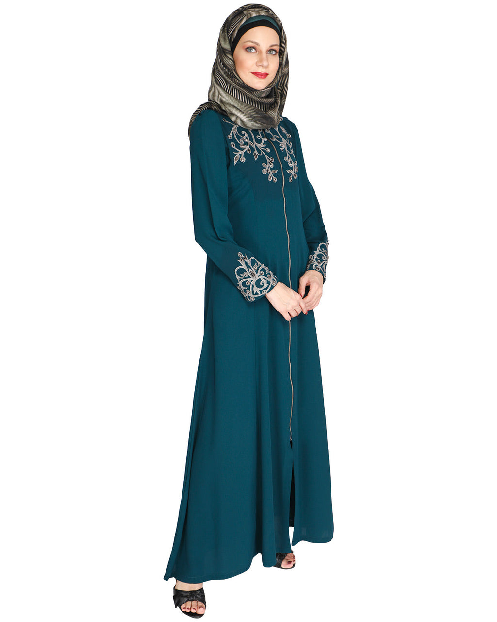 Feather Shot Abaya Bottle Green