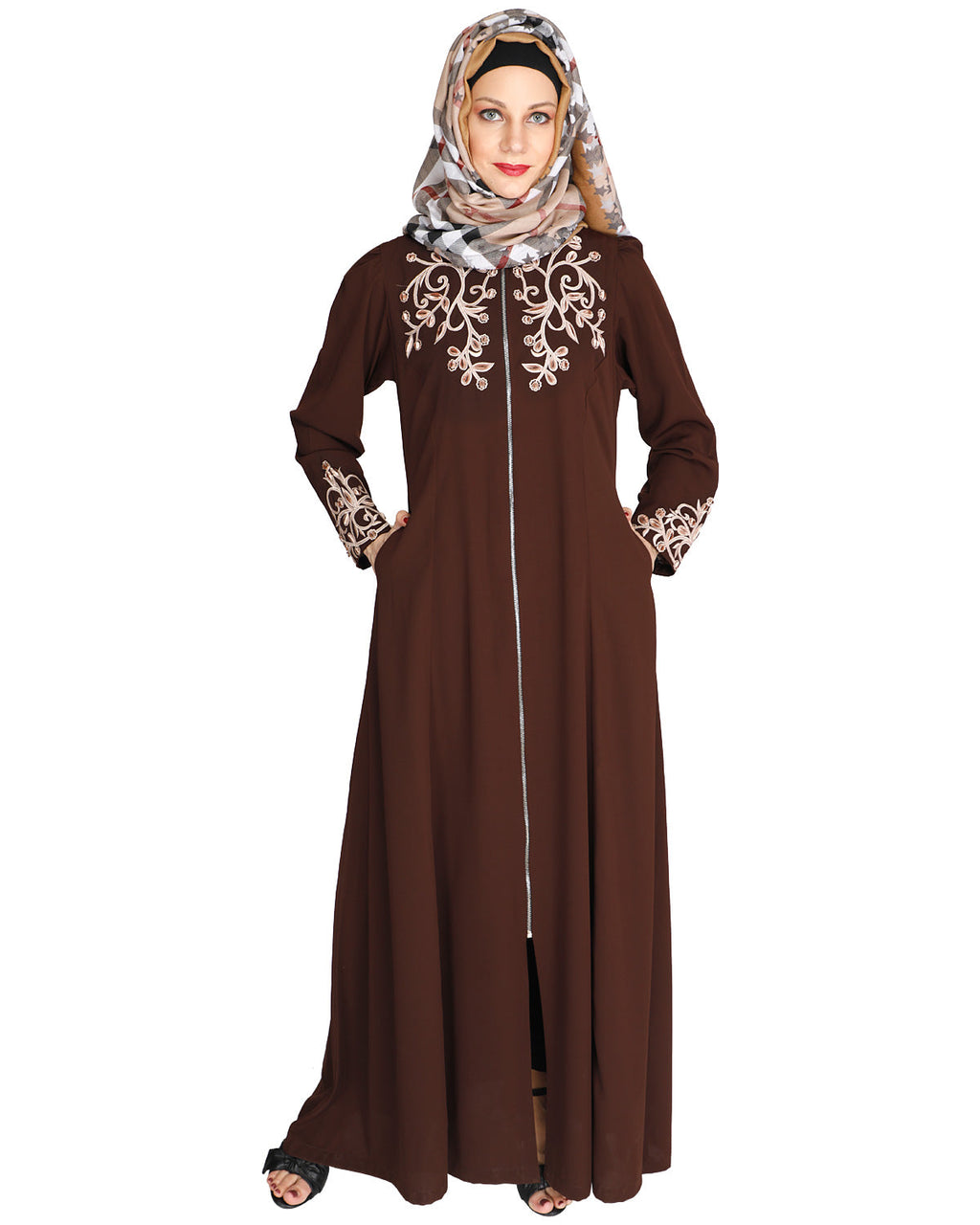 Feather Shot Abaya Coffee Brown